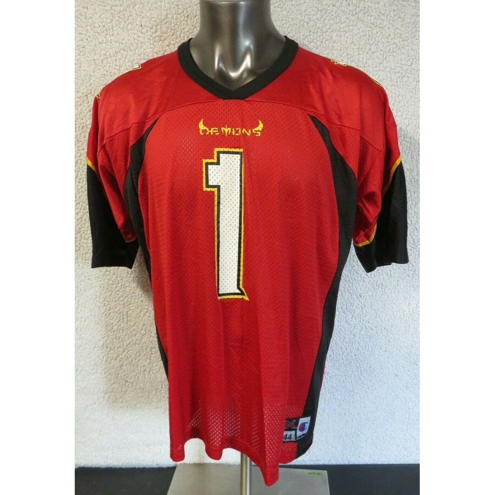 Champion XFL Demons Jersey Size L #1 Red‎ Black Nylon Vintage Football